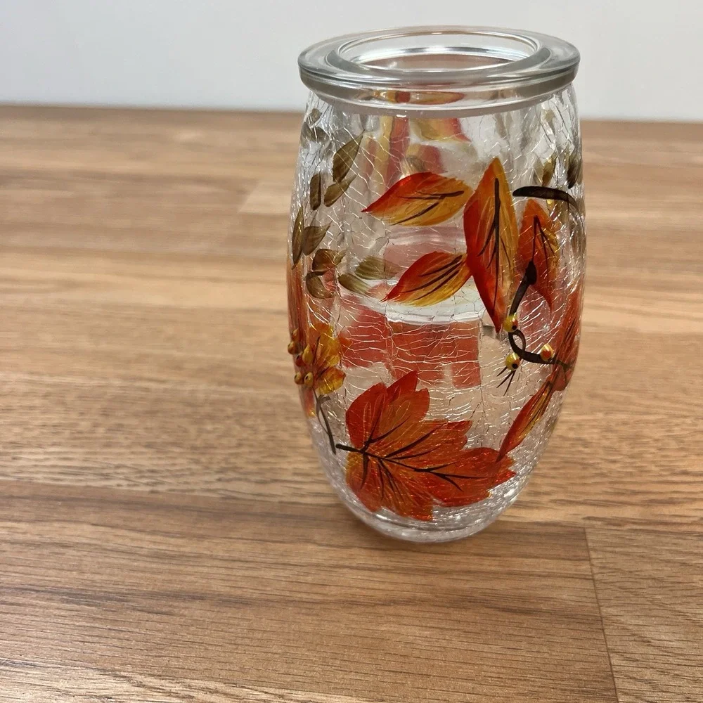 Yankee Candle Crackle‎ Glass Fall Leaves Votive Tealight Holder- Beautiful!